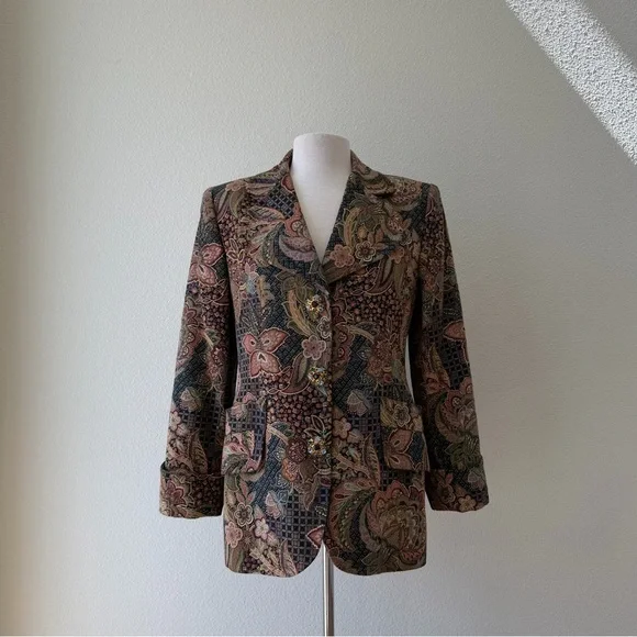 ❌❌SOLD❌❌ Vintage Christian Lacroix paisley tapestry blazer with rhinestone Sz 10 - Picture 1 of 12